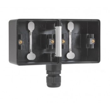 Dubbele wandcontactdoos   zwart   buiten   ip55   horizontaal   niko hydro wcd   2   voudig randaarde   opbouw   m20  ingang met wartel