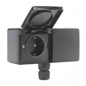 Dubbele wandcontactdoos   zwart   buiten   ip55   horizontaal   niko hydro wcd   2   voudig randaarde   opbouw