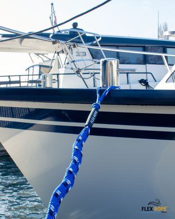 Flex rope blauw mix   flexibele landvast met lussen   aanmeren   afmeren   boot sloep plezierjacht   aanlegsteiger   landvasten
