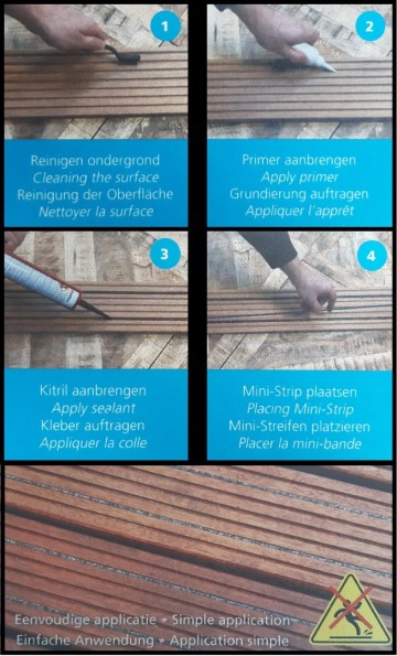 Montage instructies   anti slip strips in vlonderplanken lijmen   groef groeven gegroefde vlonder plank