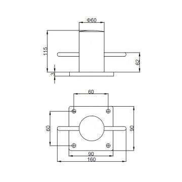 Rvs bolder   rvsbolder   bolder 60mm   kleine bolder   afmeren boot en sloep   penbolder   kruisbolder   bollard stainless steel   maattekening