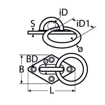 Rvs304 ruitplaat met oog en ring   mastoog met ring   afmeerring   steigerring   rvs ring   bolder kikker steigertechnischetekening1