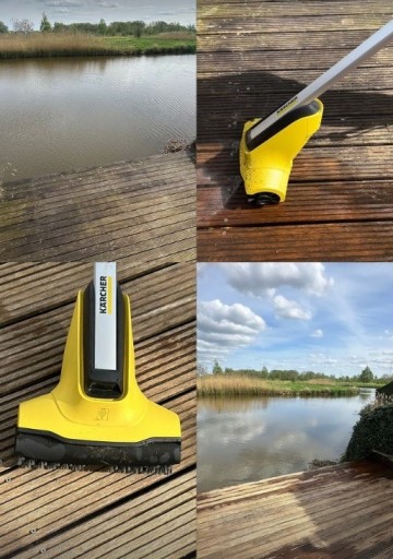 Vlonder   vlonderplanken   steigerplanken   reinigen   schoonmaken   groene aanslag verwijderen   elektrische borstelmachine 2