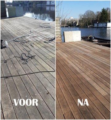 Vlonder reinigen   borstelmachine   vlonderreiniging   steigerplanken schoonmaken   vlonderplanken schoon maken algen groene aanslag
